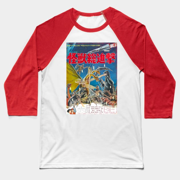 Destroy All Monsters Baseball T-Shirt by Pop Fan Shop